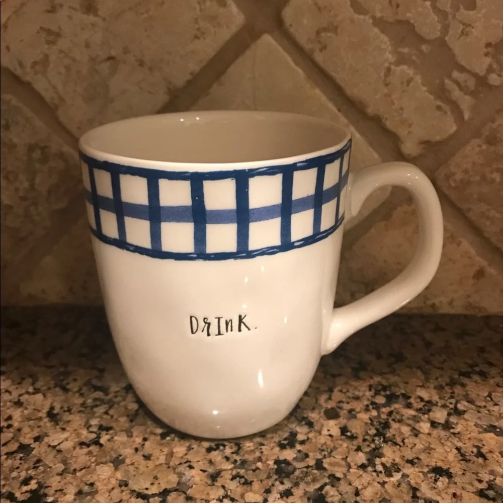 New Rae Dunn "Drink" Plaid Mug